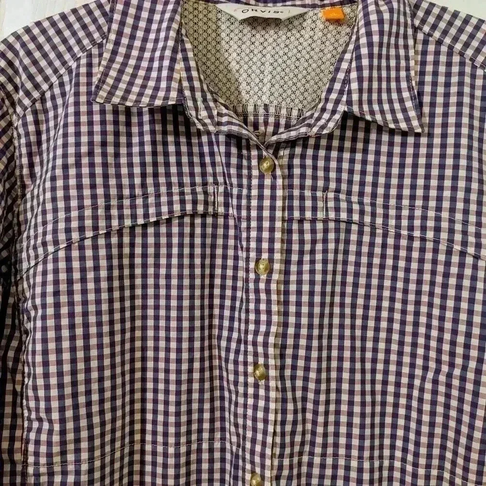 ORVIS Gingham Mens Purple Long Sleeve Plaid Button Down‎ Shirt Size XL